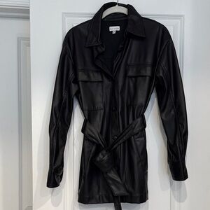 Elegant Black faux Leather Jacket with Tie Belt